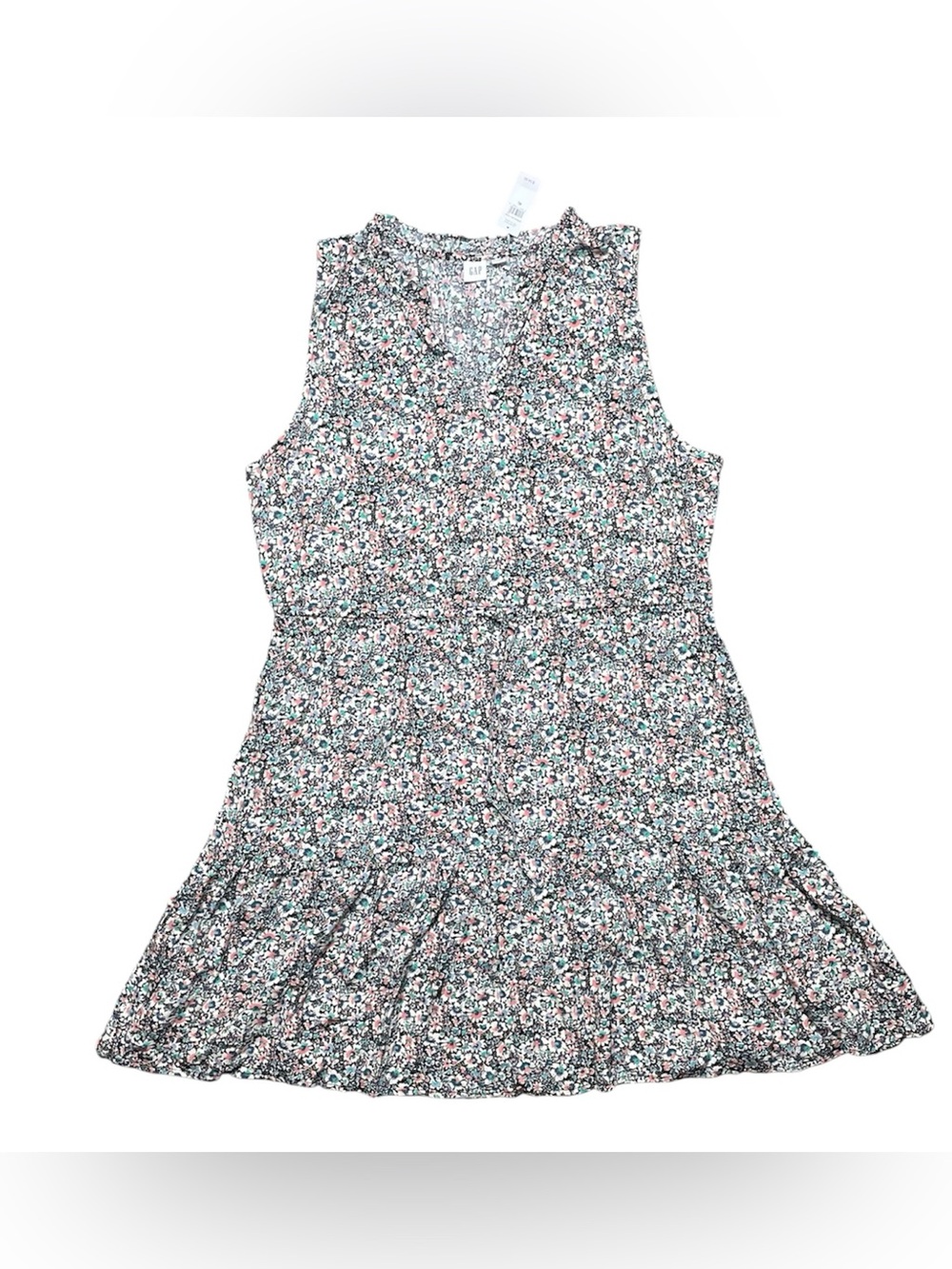 NWT Gap Zen split neck tiered ditsy floral sleeveless mini dress XL
